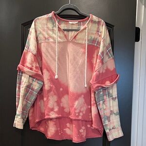 Oli & Hali Pink Tie-Dye Plaid Hoodie